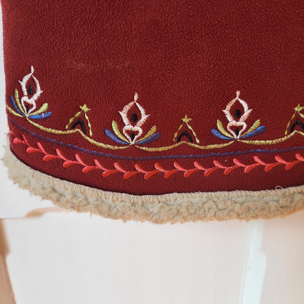 Vintage Red Embroidered Sherpa Vest Boho Hippie Festival Size XL - Picture 14 of 16